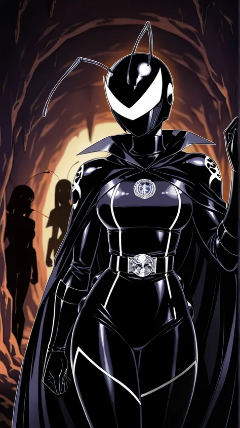 (Incredibly high resolution, masterpiece, top quality, highly detailed, CG, high quality anime drawings),(Many women in ant-inspired, superhero show villain costumes, legions of fighters),(The entire ensemble is dominated by a glossy black color scheme. Th...