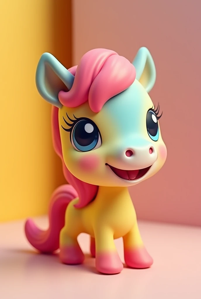 A pony toy , sincere,  with features marked only striking color that looks friendly 