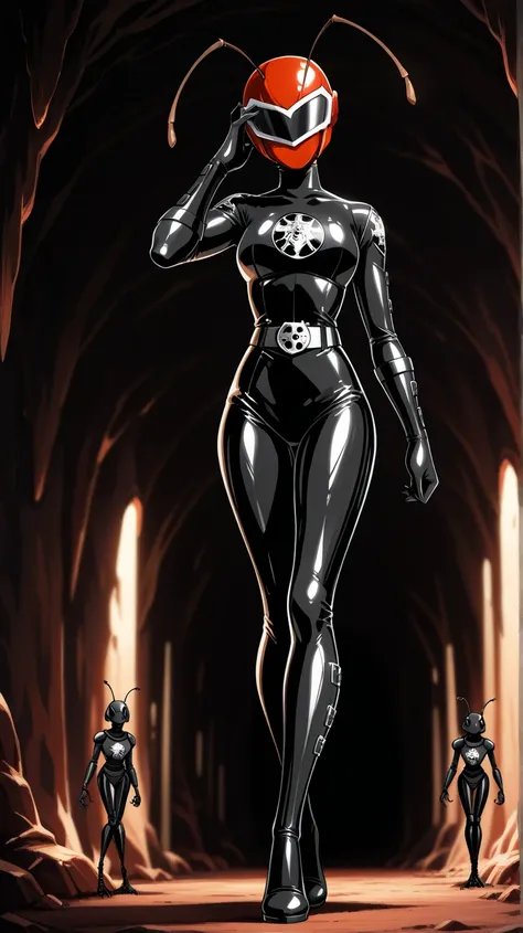 (incredibly high resolution, masterpiece, top quality, highly detailed, CG, high quality anime drawings), (lots of women wearing special effects-style villain costumes from a superhero show with an ant motif, legions of ant-themed fighters), (shiny black c...