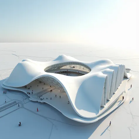 Future Architecture ， Aerial view ， with white as the main tone ，Using steel structures and glass materials ，Mimicking the shape of a skeleton 、The shape of the wings， to create a light and pure visual effect ， demonstrates Santiago Calatrava's pursuit of ...