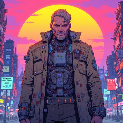  Cyberpunk,a pirate, man,Sunset, anime style 