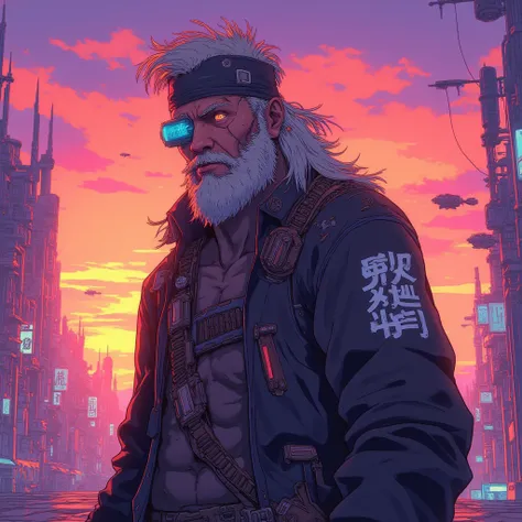  Cyberpunk,a pirate, man,Sunset, anime style ,20 years