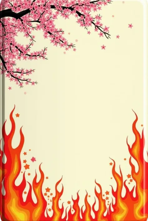 Cream on a license plate cover for cars that is JDM style, that contains flames on the edges and that there are also branches of the cherry tree