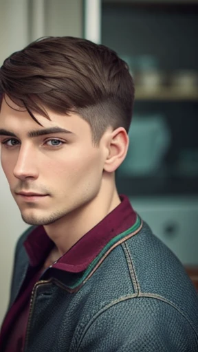  A Ukrainian Man with short hair focusing on his face 