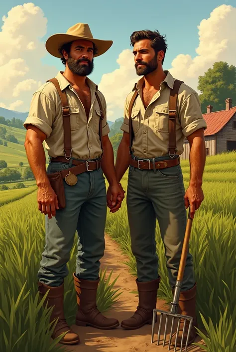 Create an image of Tonio and Gervaso, two slightly young farmer brothers 