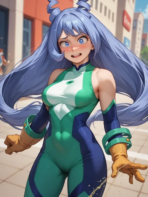  My Hero Academia， nejire， hero costume　Fully clothed　 I'm leaking pee　Urinating　excretion　 I'm embarrassed　Teary-eyed