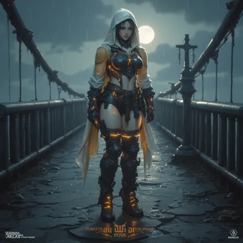 - Main Character, Adult Female "Moldova", Beautiful, tall, long legs, Wearing some accessories. soaking wet condition.

- Wearing a costume ("Full Sexy Armor").
Chest and Thigh Armor are half open.
Futuristic Costume Design.
Wearing a dull hood.

- Sexy an...