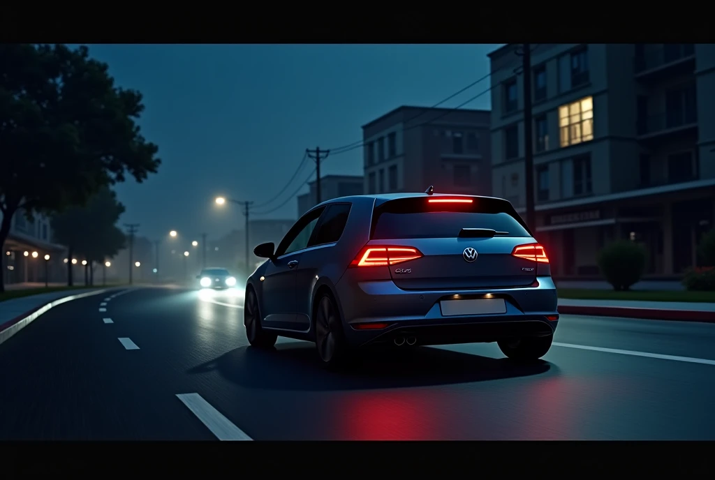  a wolcvagen golf on the Road at night