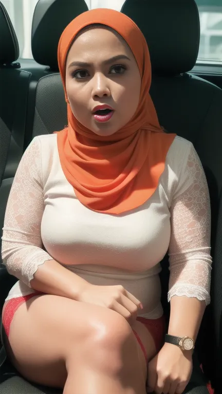 (Anger), "Oki Setiana Dewi", ("Hijab Naked"), Chubby Wearing Lace Bra And Panties, "Facial expression in anger", "FLUORESCENT Orange", "Red Lips", "Canine teeth"