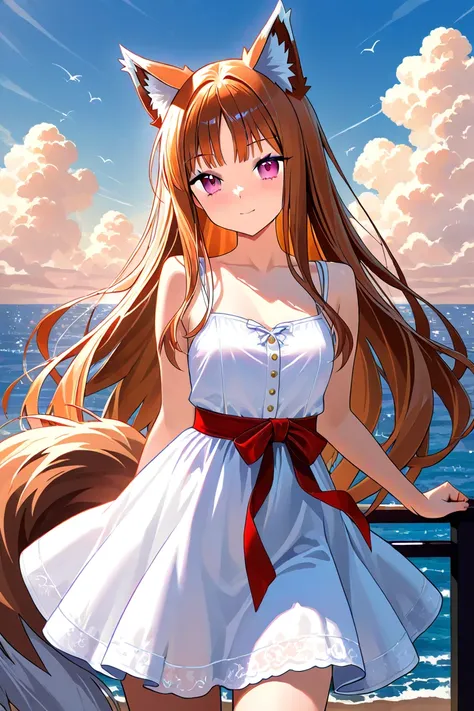 Wise Wolf Holo( Wolf and Spice)、Stylish casual clothes、 cute dress、Holo anime 2024、