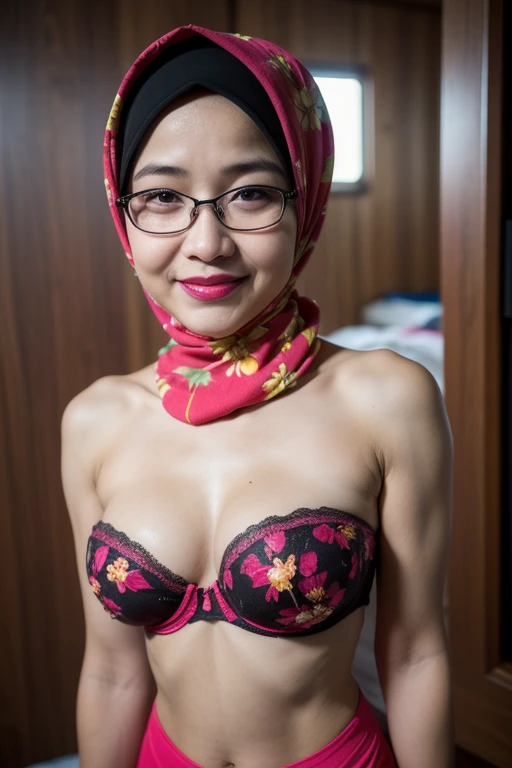 Spectacles, ((Old body lady:1.2)), ((Old lady:1.6)), ((Large breast:1.6)), (Happy smile), (((HIJAB MALAY GIRL))), masterpiece, High quality, UHD 32K, Realistic face, Realistic skin feeling , A Japanese Lady, 58 years old matured lady, , Very cute and baby-...