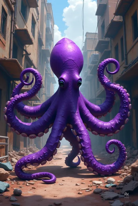 Octopus with Mizuno Pro 8 purple, by Juliette, in a slum