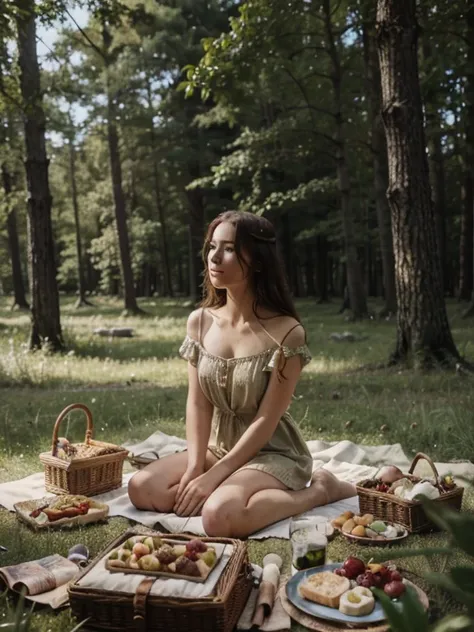 Picnic in a forest meadow 