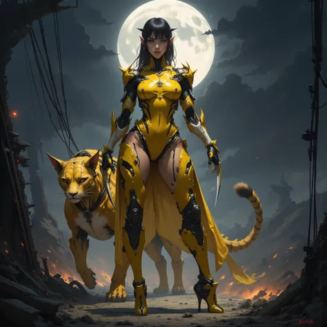 - Main Character, Adult Female "Nicaragua", Beautiful, Tall, Long Legs, Arms full of visible colored tattoos.

- Wearing a costume ("Full Sexy Armor").
Chest and Thigh Armor are half open.
Futuristic Costume Design with "Ancient Beast" skin details.
There ...