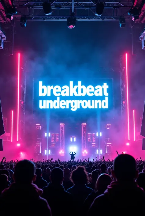  Festival stage and a giant screen with words "Breakbeat Underground "