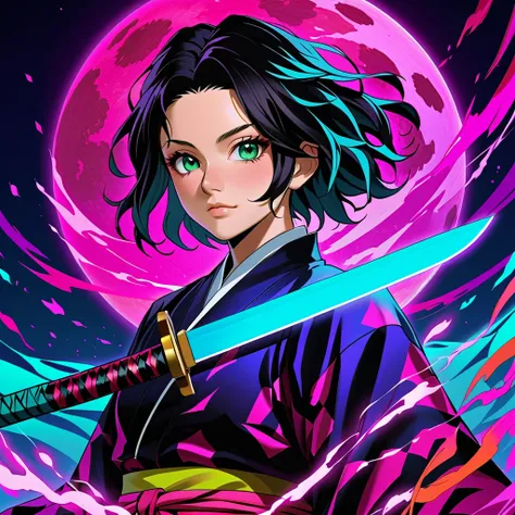 Demon Slayer: Kimetsu no Yaiba,
Giyu Tomioka, neon colors, digital art, upscale, high resolution,8k
