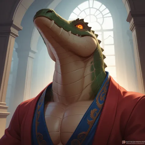 soft shading, 4k, detailed hands, (detailed face), (detailed eyes:1.0), (Detailed) soft lighting, (by personalami:0.5), focus on anatomical details, realistic textures, Highly detailed, High Quality. Masterpiece, beautiful, 1boy, solo,

(brown alligator), ...