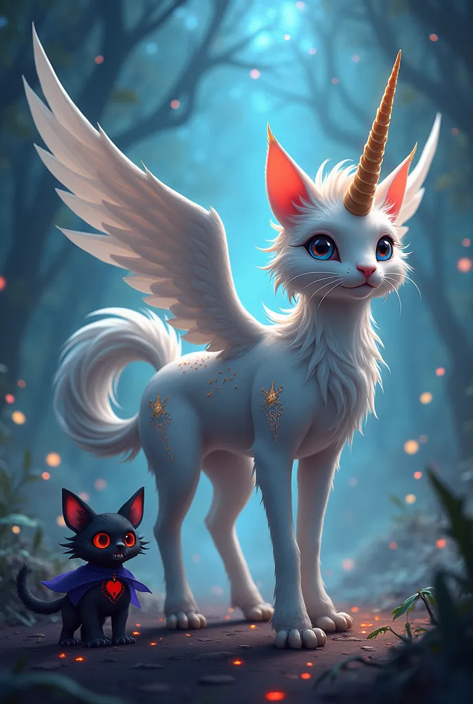 Flying unicorn cat with a vampire doggy minion