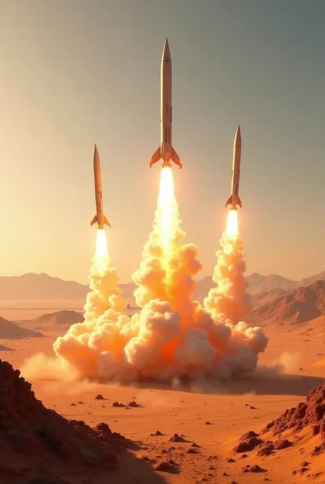 Missiles launched in the desert 