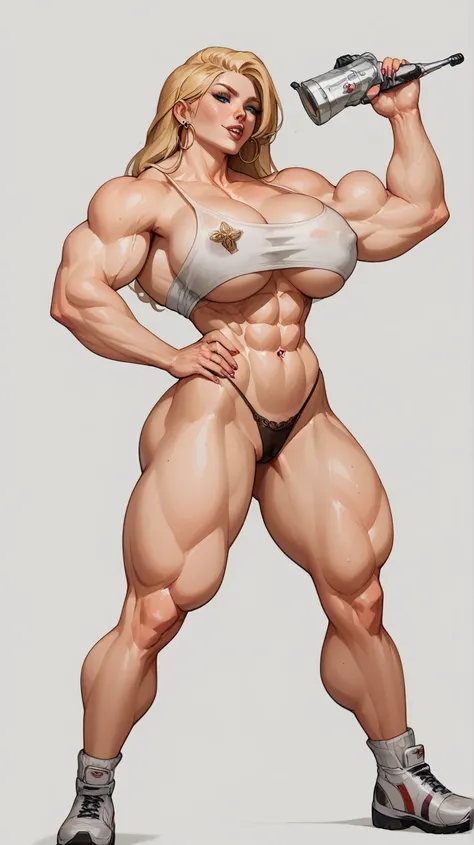 russian blonde in arcane dimension, she is very muscular and beautiful, massive bulging musculature, she wears glittering fantasy robes, she flexes her mighty muscles, russian blonde as fantasy sorceress, massive traps biceps and quadriceps, watercolour sk...