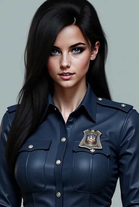 Jill Valentine long straight black hair beautiful and sexy police costume 