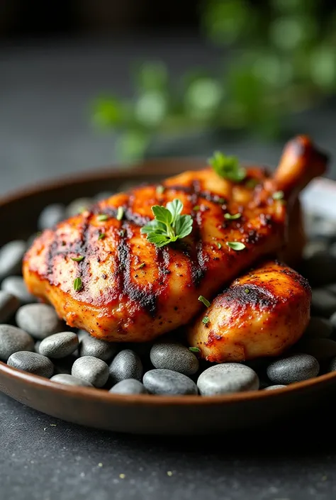 Grilled chicken on a small stones 