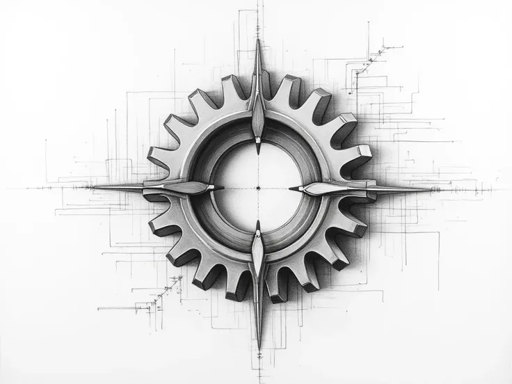 pencil drawing of a rotating gear as a symbol of entrepreneurship and progress