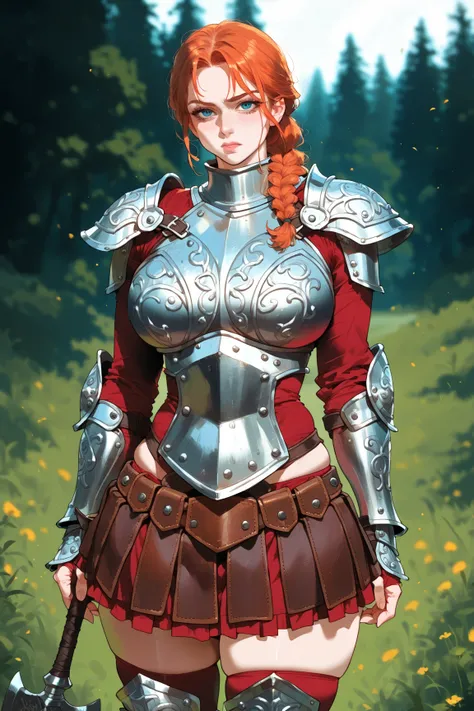 (((2D artwork  image:1.2))),a sensual viking warrior, big tits,(((protective armor:1.1))),(((armor with skirt:1.2))),((warrior skirt:1.2)),