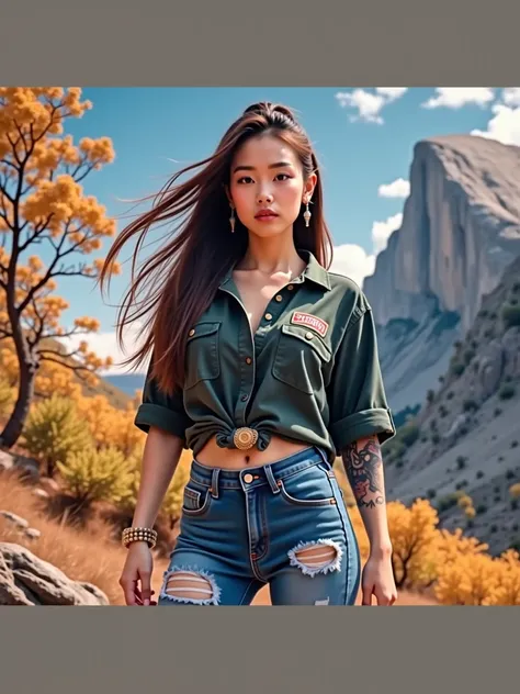  . 8k three-dimensional photo taken with high quality camera ,  Round-faced Asian girl  ,Tattoos,  A seductive smile,   sexy in various poses  ,   Exciting  , Outdoor on the mountain, Standing among the cannabis trees    ,  Transparent T-shirt in bright co...