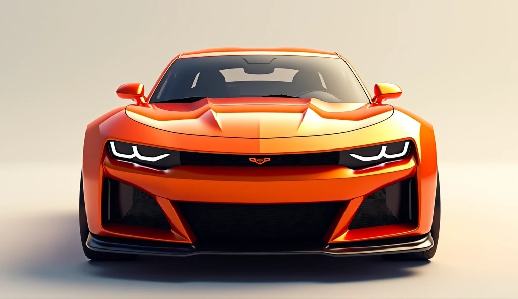 Realistic of futuristic 2025  Dodge Challenger  Src hellcat orange colour front view
