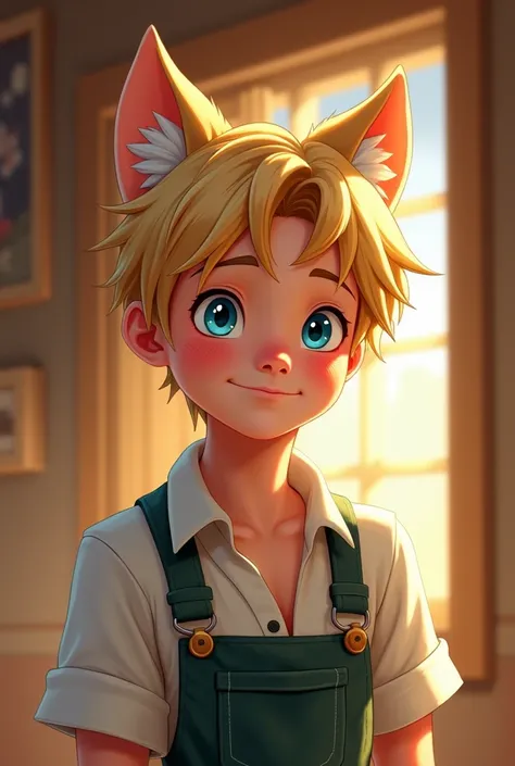  garçon adulte en image mignonne type Disney. Le premier Sébastien un papa avec des oreilles de loup au cheveux blond et cour, au yeux bleu et au caractère, travailleur, posé et protecteur