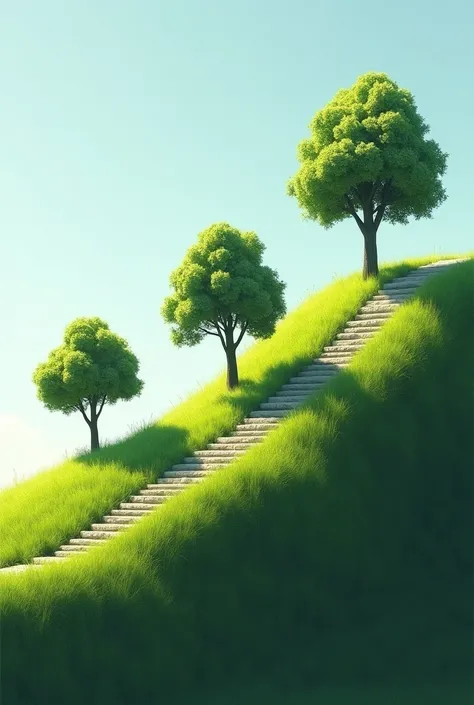 3 trees in sequence in different rows on a slope that has a mini terrace in each row of trees with a slight inclination towards the slope that allows water to escape in case of rain
