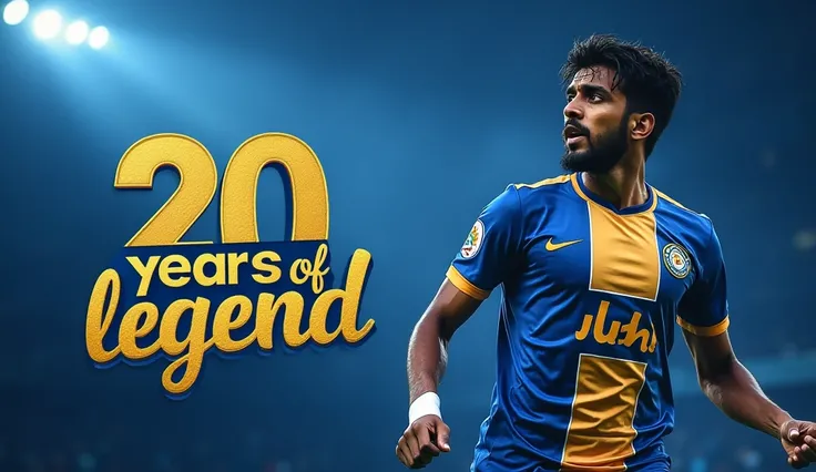 Thumbnail Instruction: 

• Background: A great moment during Munnar's game or photos dressed in the jersey of the Abahani Club 

• Frees: his humorous closed-up or prize-hand photo 

• Text: "20 years of legend" (in bold and attractive font) 

• Color tone...