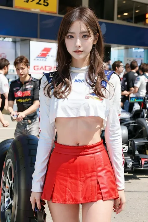   idol covered in trash  ,  long hair , 4 straight hair , bust up ,   medium boobs,8k,  RAW Photo,    top quality   at best,( Masterpiece), ( MotoGP   Racing Girls), (  eyeliner:0.5),( :0.5),   Hair,   with a faint smile ,   refer to  beautiful and delicat...