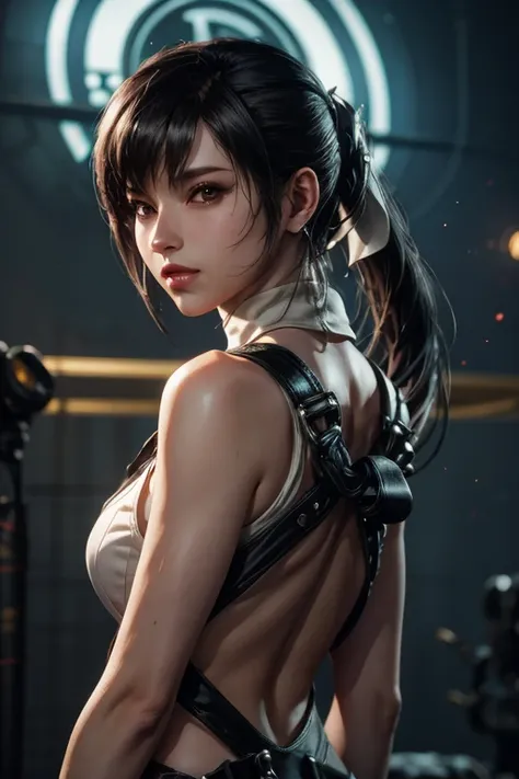 arafed woman with a gun and a harness on her back, eve, stellar blade, photorealistic anime girl render, tifa, tifa lockhart, inspired by Leng Mei, unreal engine render + a goddess, akihiko yoshida. unreal engine, 8k octae render photo, seductive tifa lock...