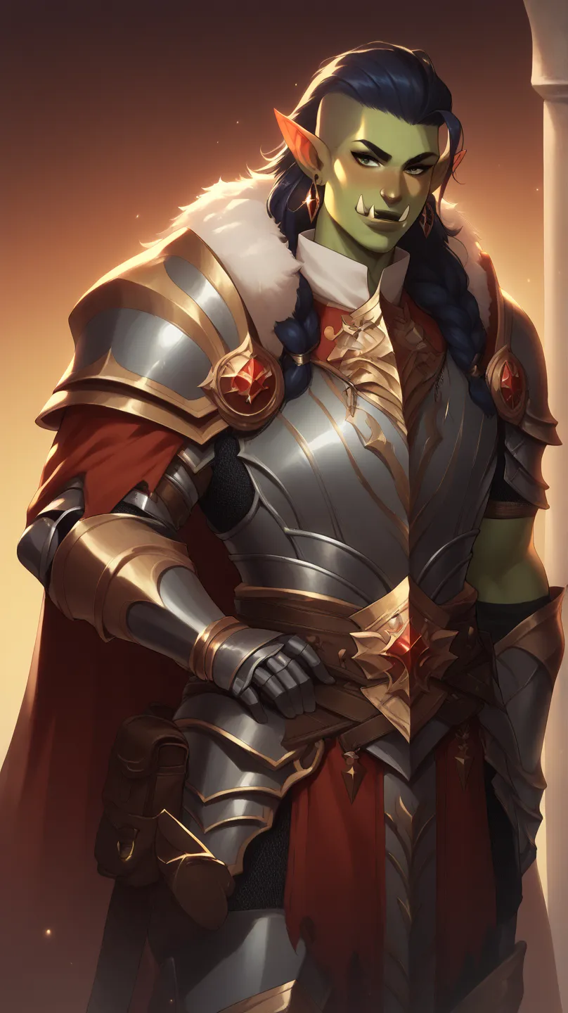  Half an orc of dungeons and dragons , Who is a champion of Bahamut ,  who carries a sword of divine light and adamantine armor,