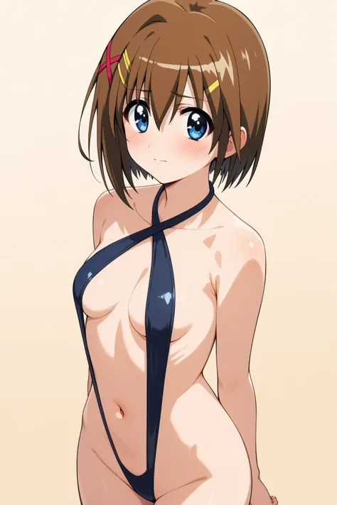 masterpiece,best quality,{{detailed beautiful face and eyes}}, very detailed background,
Hayate Yagami,{{{megami magazine}}},short hair,brown hair,hair ornament,x hair ornament,hair between eyes,blue eyes,small breasts,
((black swimsuit high leg swimsuit,s...