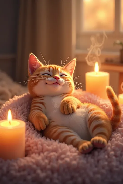  Create a very happy cat because it is smelling the air freshener candles that are in the house. Make it funny and be relaxed by the smell 