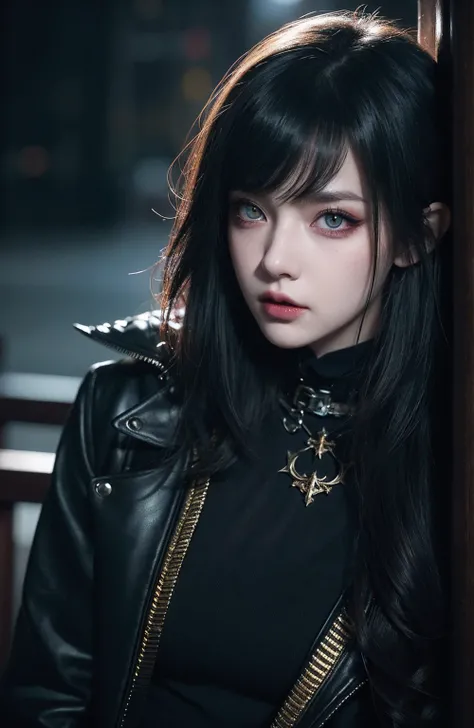 superb rendering, 8k, Masterpiece, Ultra Quality, Beauty: 1.2, Professional Illustration: 1.1, Ultra Detail: 1.3, Ultra Lighting, Highly Detailed, (dark light details) 1girl, 
 Goth_punk
heterochromia with Red Eyes and Yellow Eyes