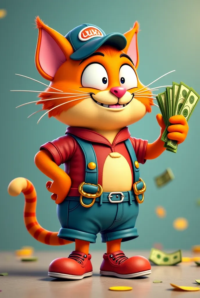  to create in series of 4 ,  a happy rockabilly cat with money in his hand ,  another image he is happy with a shopping cart full of board games,  another image of him holding several papers , THOUGHTFUL, And another one he cried .

 money just in the firs...