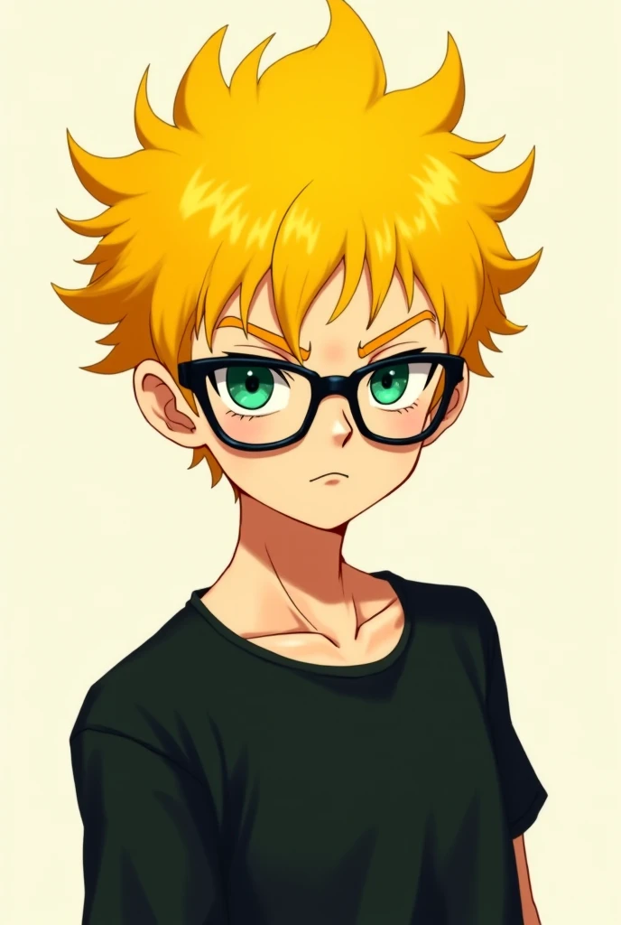 Yellow hair male anime glasses black t-shirt green 8 face black