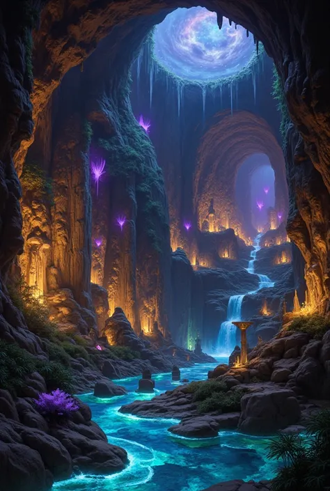 The underground world is a mysterious and magical place filled with glowing mushrooms, crystals, and ancient ruins. The atmosphere is one of mystery and adventure.

The walls of the caves are covered with shimmering crystals and bioluminescent fungi that c...