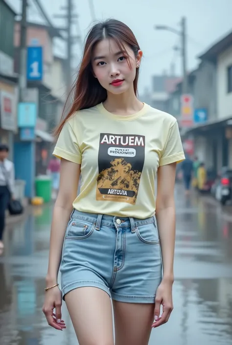  high quality photos , 3D 8K,  ถ่ายด้วยThe camera คุณภาพสูงที่สุด , The camera , Fuji Camera , ,  using the highest quality and most fashionable film. ,ภาพและสีที่ Realistic , A round faced Asian girl , Got a Yakuza tattoo , Wear a tight-fitting shirt of a...