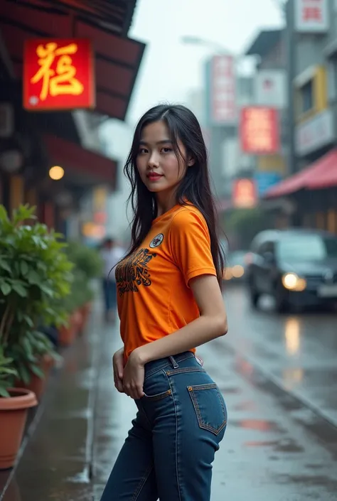  high quality photos , 3D 8K,  ถ่ายด้วยThe camera คุณภาพสูงที่สุด , The camera , Fuji Camera , ,  using the highest quality and most fashionable film. ,ภาพและสีที่ Realistic , A round faced Asian girl , Got a Yakuza tattoo , Wear a tight-fitting shirt of a...