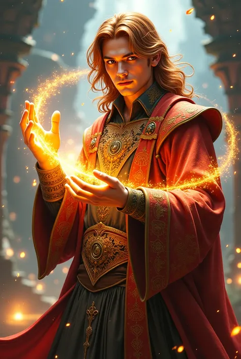 Handsome wizard using alchemy of light