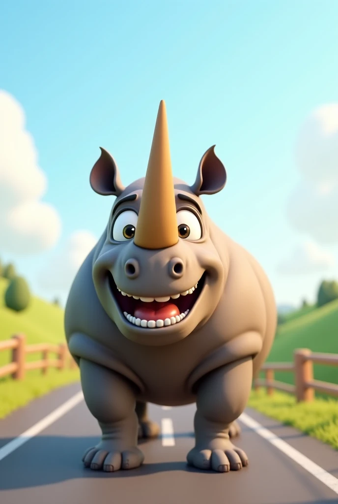 Images of an animated rhinoceros smiling at drivers 