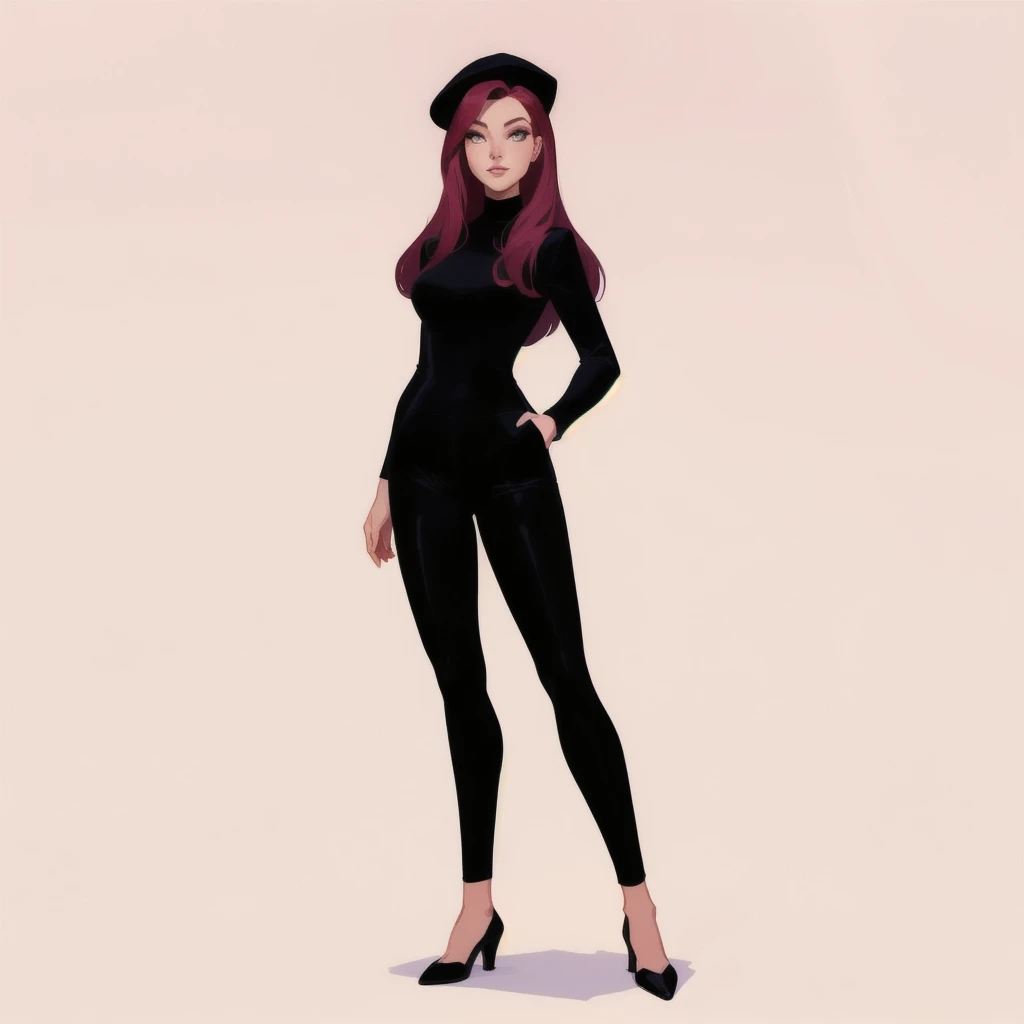 cartoon of a woman in a black outfit and hat, digital art of an elegant, female disney villain, disney art style, in style of digital illustration, disney character style, full body portrait of jean grey, minimalist cartoon style, urban girl fanart, casual...