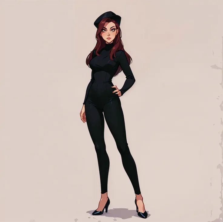 cartoon of a woman in a black outfit and hat, digital art of an elegant, female disney villain, disney art style, in style of digital illustration, disney character style, full body portrait of jean grey, minimalist cartoon style, urban girl fanart, casual...