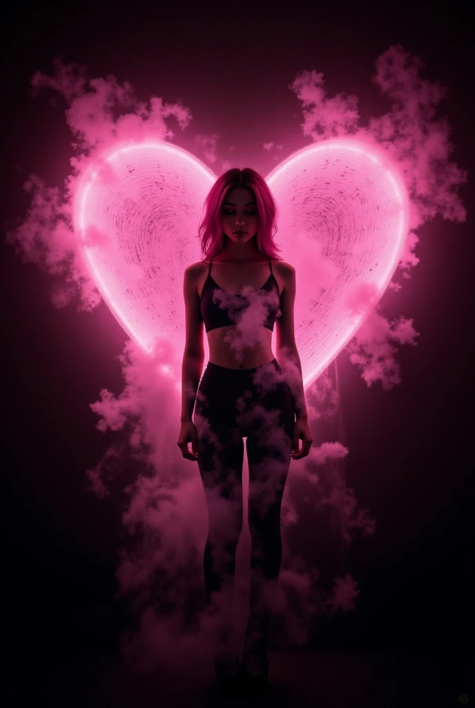 score_9,score_8_up,score_7_up, Jed-dblexpsre effect, double exposure, merged, (((masterpiece))), (((best quality))), Complex background, the background is an ethereal pink heart, with subtle flickers of firelight illuminating the swirling patterns,
BREAK
1...