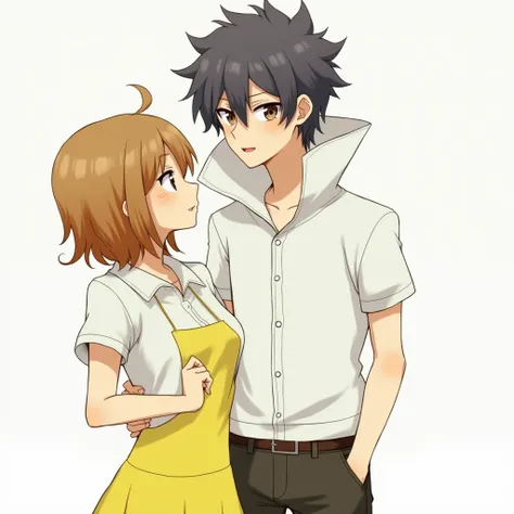 Anime Man wearing a Massive Popped Collar Polo with a collar so high it's taller than his head standing with girlfriend